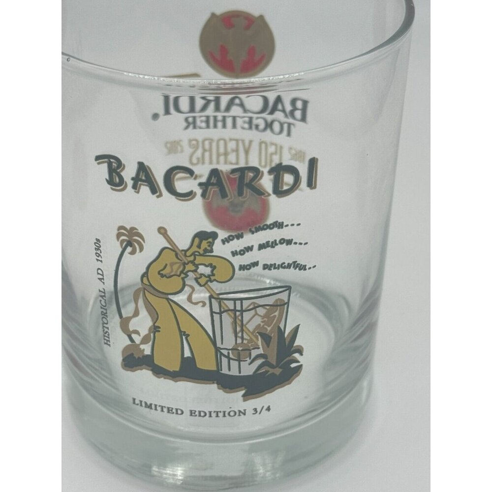 Bacardi Together 150 Years 2012 Black Bat Historic Ad On Rocks Glass Ltd Edition